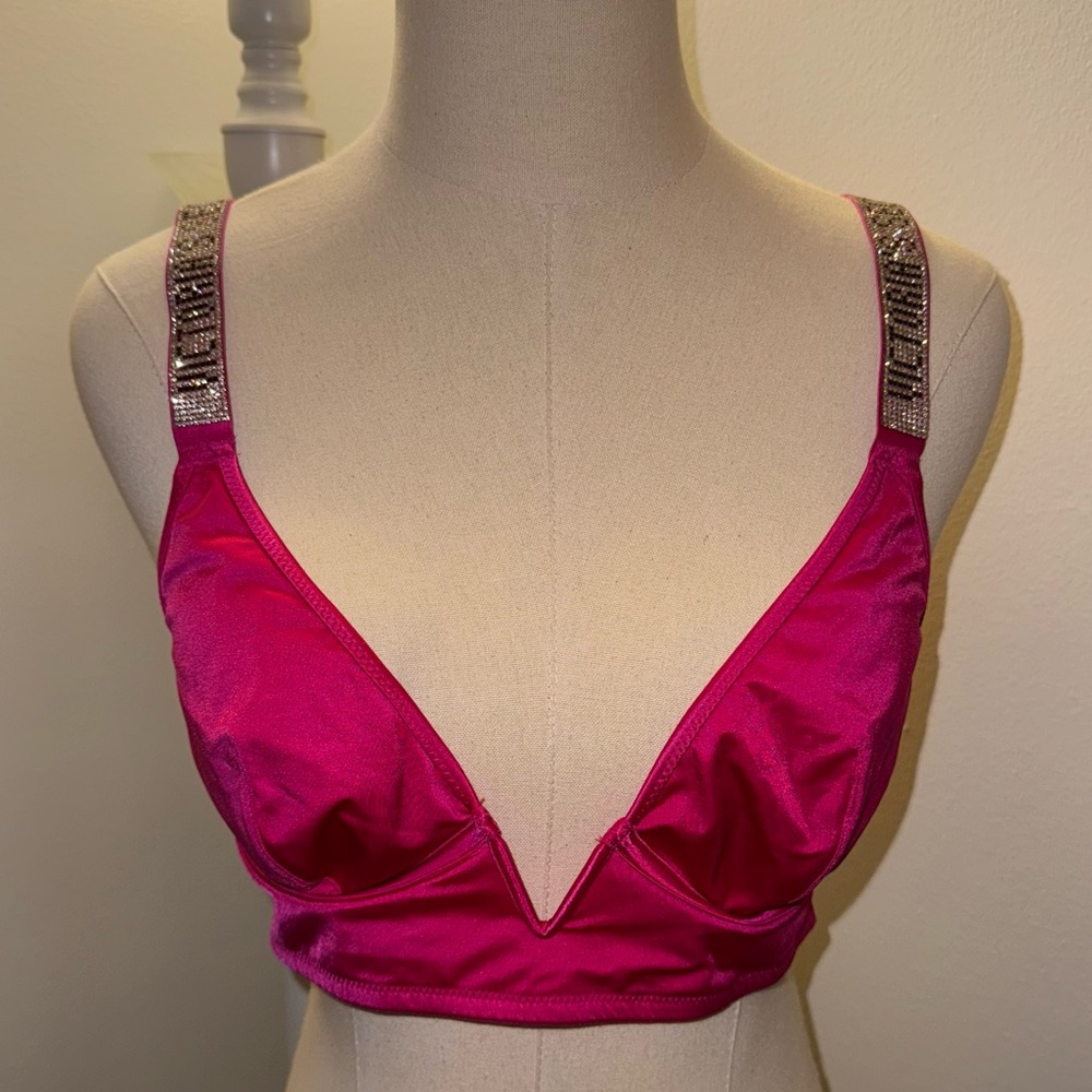 Victoria's Secret Hot Pink Plunge Bra with Embellished Straps